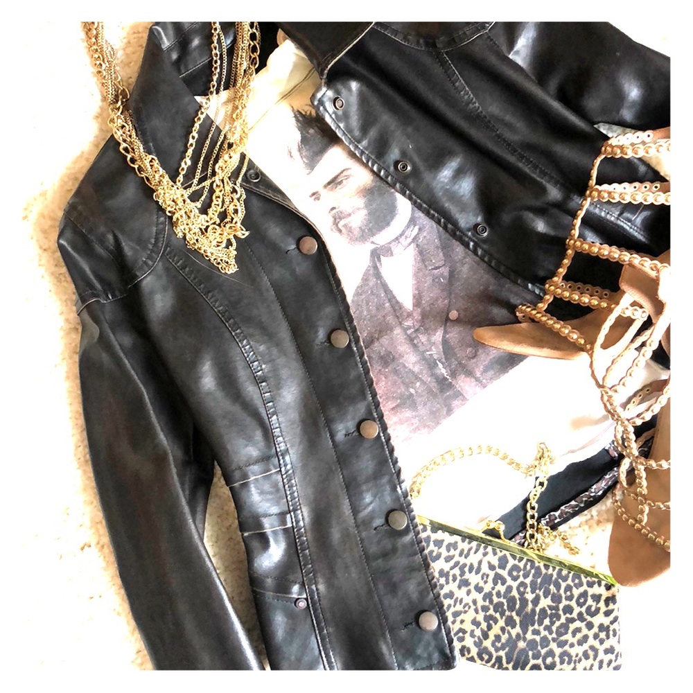 Faux brown leather jacket